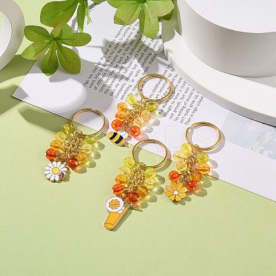 4Pcs Flower/Bee/Orange Juice Alloy Enamel Pendant Keychain KEYC-JKC00412-05-1
