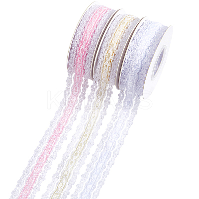 3 Roll 3 Colors Polyester Flower Embroidery Lace Ribbon OCOR-CY0001-37-1
