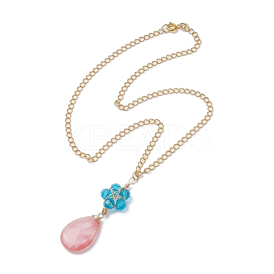 Glass & Cherry Quartz Glass Pendant Necklaces NJEW-JN04675-1