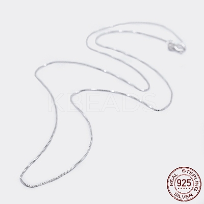 Anti-Tarnish Rhodium Plated 925 Sterling Silver Box Chain Necklaces STER-F039-45cm-05P-1