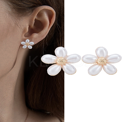 1Pair Flower Alloy Plastic Imitation Pearl Stud Earrings EJEW-LP0008-021-1