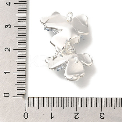 Brass Clear Cubic Zirconia & Glass Flower Connector Charms KK-K388-63S-1