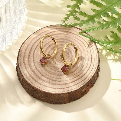 Ion Plating(IP) 304 Stainless Steel Micro Pave Cubic Zirconia Hoop Earrings STAS-R004-02G-01-1