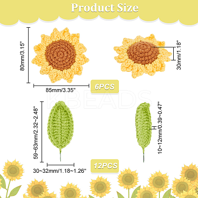 18Pcs 2 Style Hand Knitting Wool Sunflower and Leaf DIY-GA0006-11-1