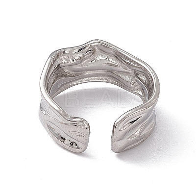 Non-Tarnish 304 Stainless Steel Twist Wave Open Cuff Ring for Women X-RJEW-C045-22P-1