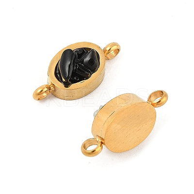 Natural Mixed Gemstone Chip 304 Stainless Steel Oval Connector Charms KK-P300-11G-1