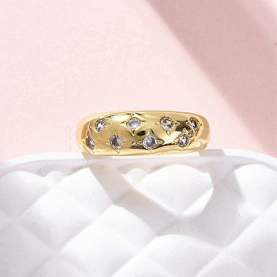 Brass Micro Pave Clear Cubic Zirconia Cuff Rings for Women RJEW-H248-01G-01-1