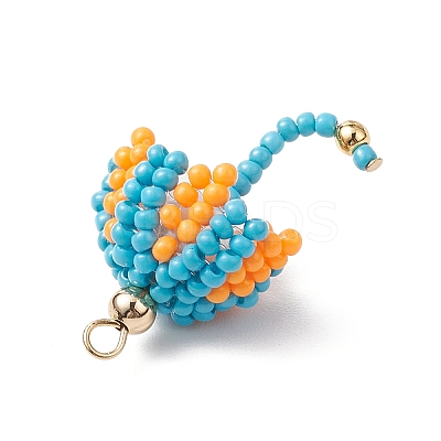 Handmade Umbrella Nylon Wired Glass Seed Beaded Pendants with Glass Pearl Round Bead and Brass Beads PALLOY-MZ00504-03-1