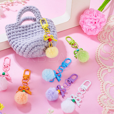 7Pcs 7 Colors PU Leather Pompom Ball Pendant Decorations HJEW-TA0001-44-1