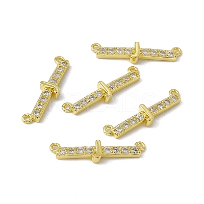 Rack Plating Brass Micro Pave Clear Cubic Zirconia Connector Charms KK-C007-37G-J-1