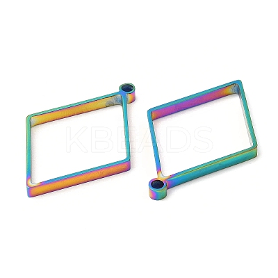 304 Stainless Steel Open Back Bezel Rhombus Pendants STAS-Z040-02B-RC-1