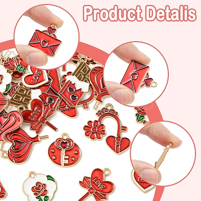 36Pcs 9 Styles Valentine's Day Theme Alloy Enamel Pendants ENAM-FS0002-48-RS-1