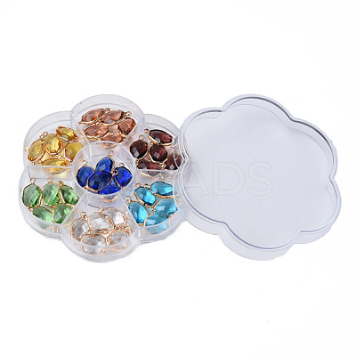 35Pcs 7 Colors K9 Glass Connector Charms GLAA-N038-33-1