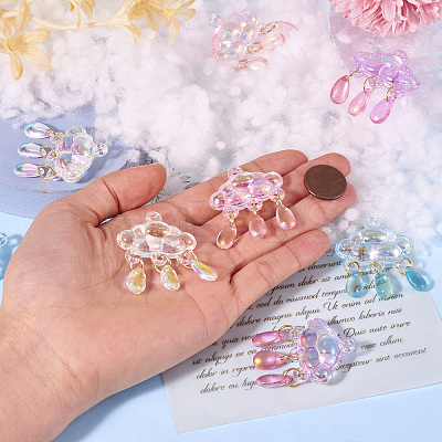 8PCS 4Colors Acrylic & Handmade Gold Sand Lampwork Pendants PALLOY-TA0002-45-1