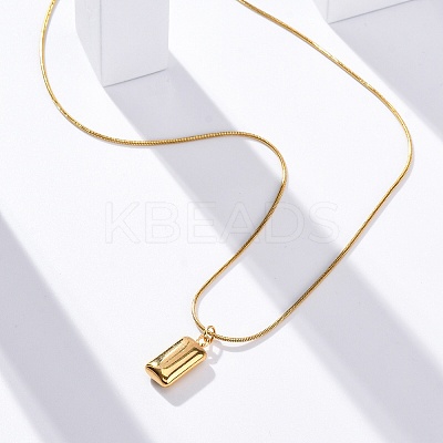 304 Stainless Steel Rectangle Pendant Snake Chain Necklaces for Women Men EJEW-Z044-02G-1