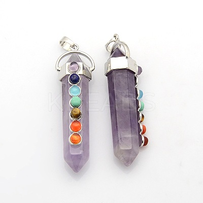 Yoga Chakra Jewelry Platinum Plated Brass Gemstone Double Terminated Pointed Big Pendants LS-G-P053-19F-1