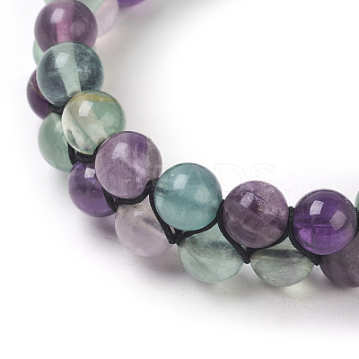Adjustable Natural Fluorite Braided Bead Bracelets BJEW-E351-01G-1