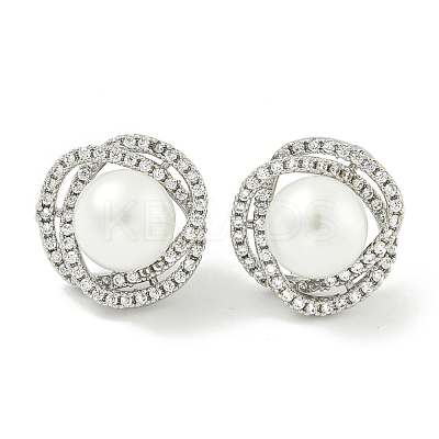 Brass Micro Pave Clear Cubic Zirconia Stud Earrings EJEW-H014-04P-1