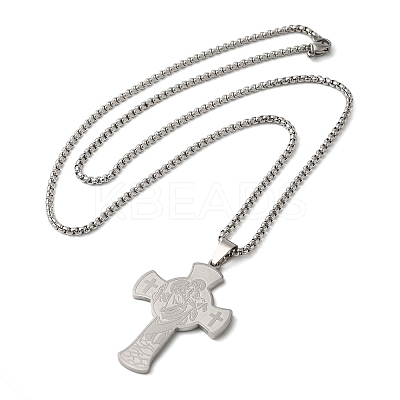 Non-Tarnish Saint Christopher Cross 201 Stainless Steel Box Chain Pendant Necklaces for Women and Men NJEW-F324-01P-1