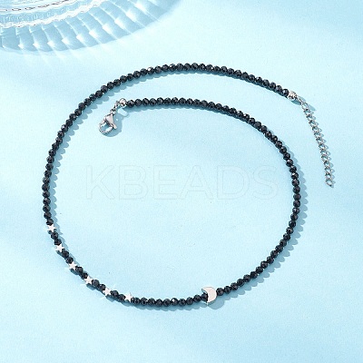 Brass and Faceted Round Natural Black Spinel Beaded Necklaces for Women NJEW-JN05657-02-1