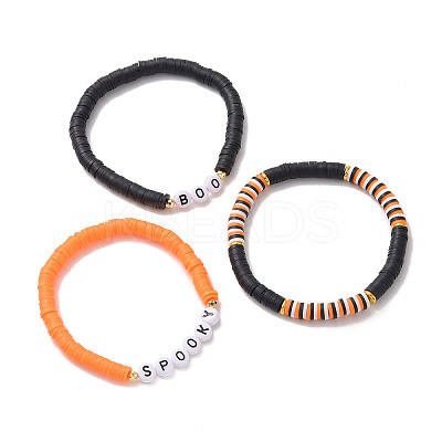 3Pcs 3 Styles Polymer Clay Heishi Surfer Stretch Bracelets Set BJEW-TA00264-1