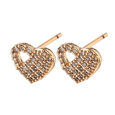 Brass Micro Pave Clear Cubic Zirconia Stud Earrings for Women EJEW-G428-25G-05-1