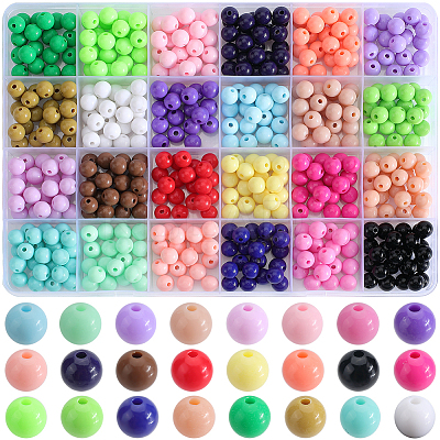 600Pcs 24 Color Opaque Acrylic Beads Sets MACR-SP0001-50B-1