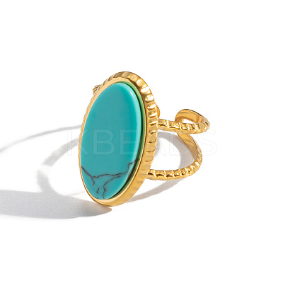 304 Stainless Steel with Synthetic Turquoise Cuff Open Rings ZU0108-1