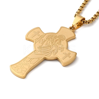 Saint Christopher Cross 201 Stainless Steel Box Chain Pendant Necklaces for Women and Men LS-NJEW-F324-01G-1