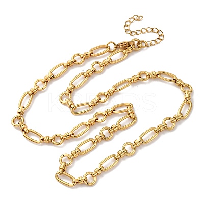 Ion Plating(IP) 304 Stainless Steel Oval & Ring Link Chain Necklaces for Women LS-NJEW-D056-02G-1