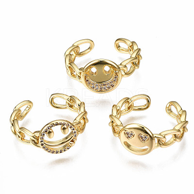 Flat Round Brass Micro Pave Cubic Zirconia Cuff Rings RJEW-N035-001-NF-1
