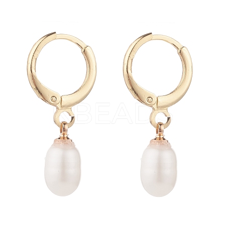 Natural Pearl Beads Drop Huggie Hoop Earrings for Women EJEW-JE04757-03-1