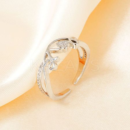Brass Micro Pave Clear Cubic Zirconia Cuff Rings for Women MW8847-2-1