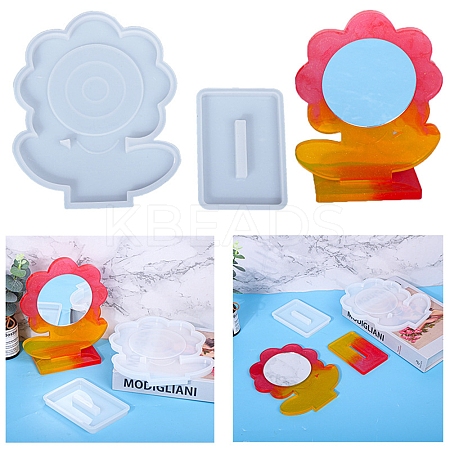 DIY Flower Shape Desk Mirror Frame Silicone Molds DIY-E043-01-1