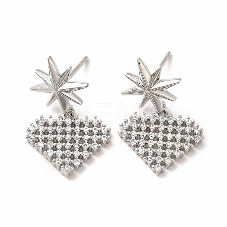 Rack Plating Brass Micro Pave Cubic Zirconia Stud Earrings EJEW-H091-29P-1