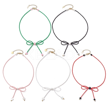 Glass Seed Pendant Necklaces for Women NJEW-MZ00031-1