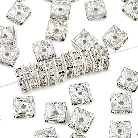 Square Brass Crystal Rhinestone Spacer Beads RB-R031-42-1