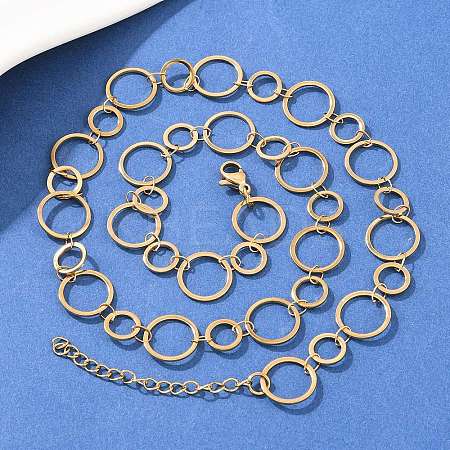 304 Stainless Steel 6MM and 10MM Ring Link Chain Necklaces NJEW-P343-02A-G-1
