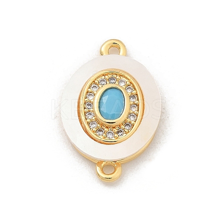 Brass Micro Pave Clear Cubic Zirconia & Shell Connector Charms KK-M303-03G-05-1