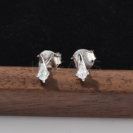 925 Sterling Silver Clear Cubic Zirconia Stud Earrings EJEW-Q032-01F-P-1