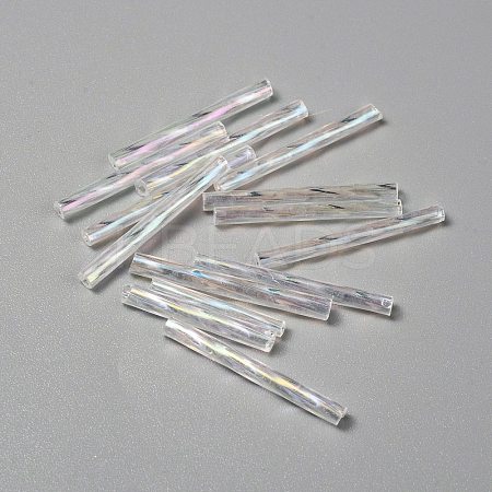 Transparent Colours Rainbow Glass Twist Bugle Beads GLAA-WH0039-11C-1