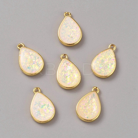 Brass Resin Imitation Opal Pendants KK-WH0054-67G-1