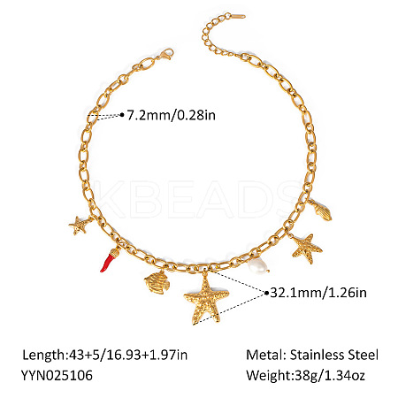 European Ocean Stainless Steel Pendant Necklaces with Pearl IA7525-1-1