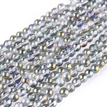 Full Rainbow Plated Round Electroplated Glass Beads Strands EGLA-I002-8mm-01-1