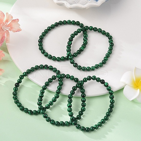 Synthetic Malachite Bead Stretch Bracelets X-BJEW-K212-A-031-1