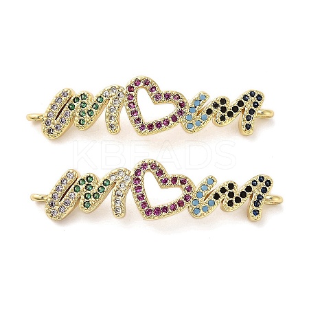 Mother's Day Brass Micro Pave Cubic Zirconia Word Mom Connector Charms KK-M324-01A-G-1