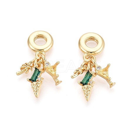 Brass Pave Clear and Green Cubic Zirconia European Dangle Charms KK-T079-86G-1