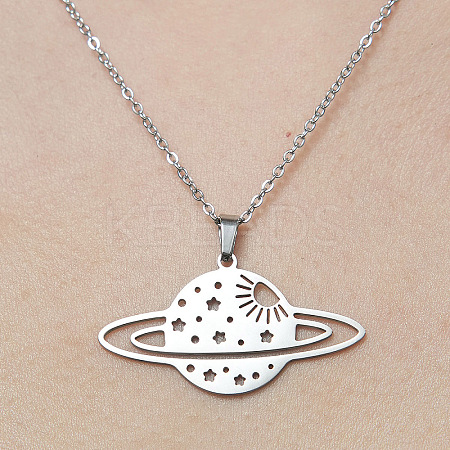 Non-Tarnish 201 Stainless Steel Hollow Planet Pendant Necklace NJEW-OY001-75-1