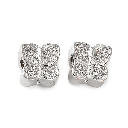Butterfly Brass Micro Pave Cubic Zirconia European Beads KK-C086-16P-03-1