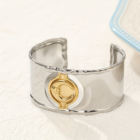 Moon 304 Stainless Steel Cuff Bangles BJEW-B157-01PG-1